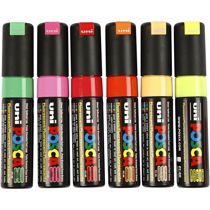 Rotulador Posca , medida PC-8K, trazo ancho 8 mm, Ancho, semi opaco, surtido de colores, 6 ud/ 1 paquete