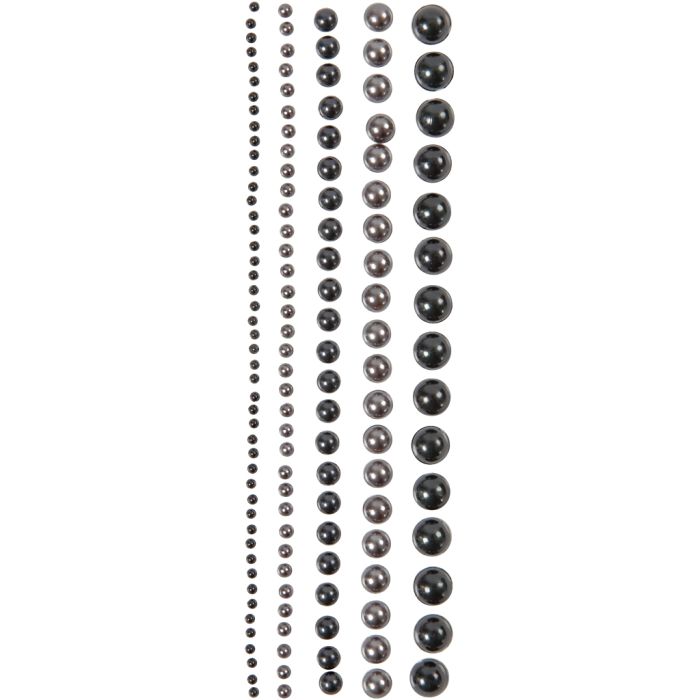 Medias perlas, medidas 2-8 mm, negro, gris antracita, 140 ud/ 1 paquete