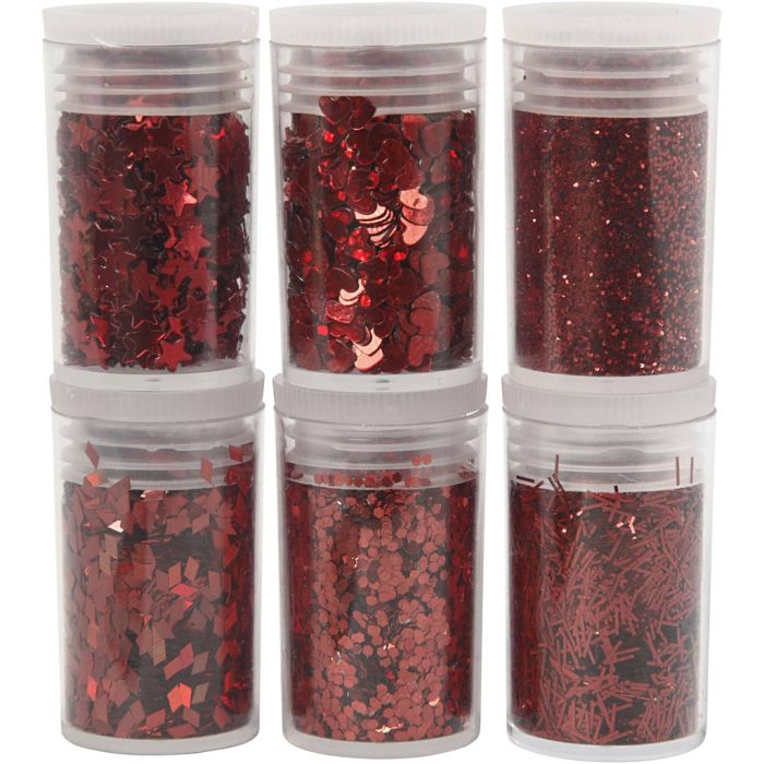 Purpurina y lentejuelas biodegradables, rojo, 6x7 ml/ 1 paquete