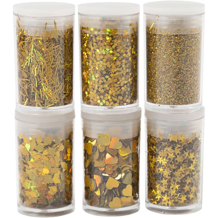 Purpurina y lentejuelas biodegradables, dorado, 6x7 ml/ 1 paquete