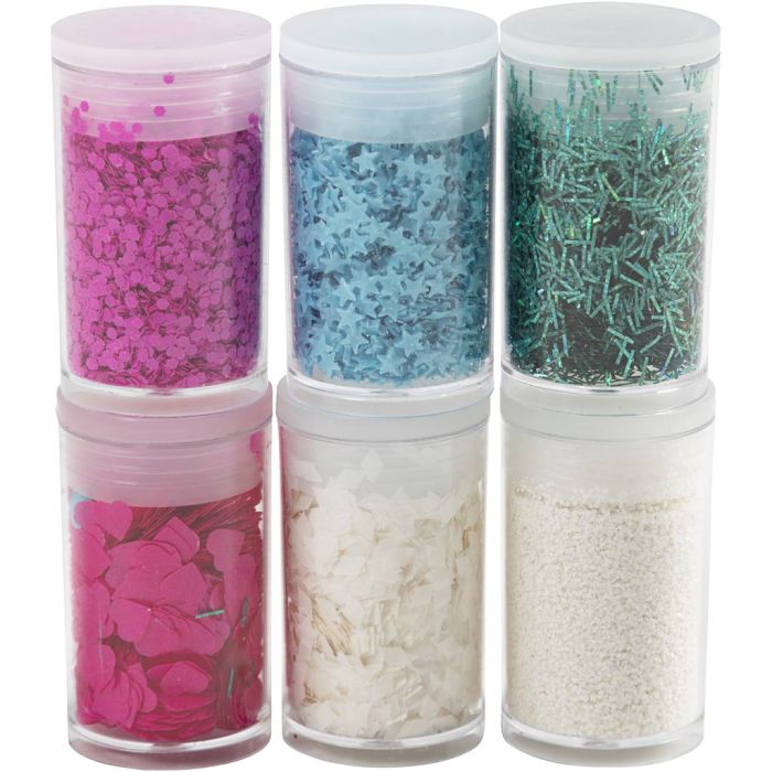 Purpurina y lentejuelas biodegradables, colores pastel, 6x7 ml/ 1 paquete
