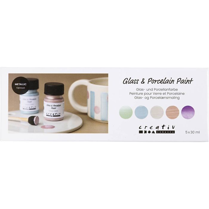 Pintura de porcelana y cristal, Metálica, opaco, colores pastel, 5x30 ml/ 1 paquete