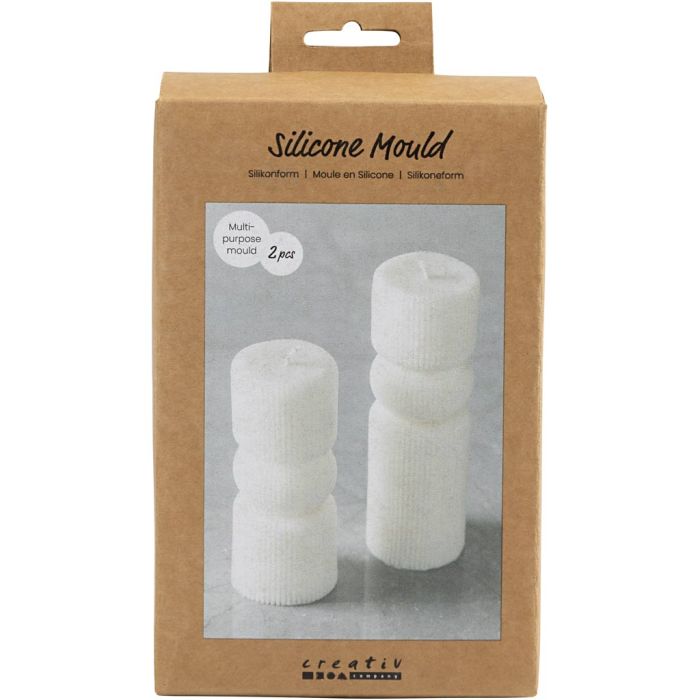 Molde de Silicona, Cilindro estriado con arco, A: 11+14 cm, dia 4+4 cm, 2 ud/ 1 paquete