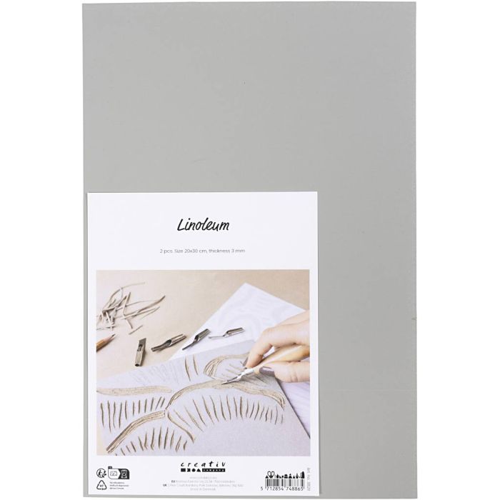 Linóleo, medidas 20x30 cm, grosor 3 mm, gris, 2 ud/ 1 paquete