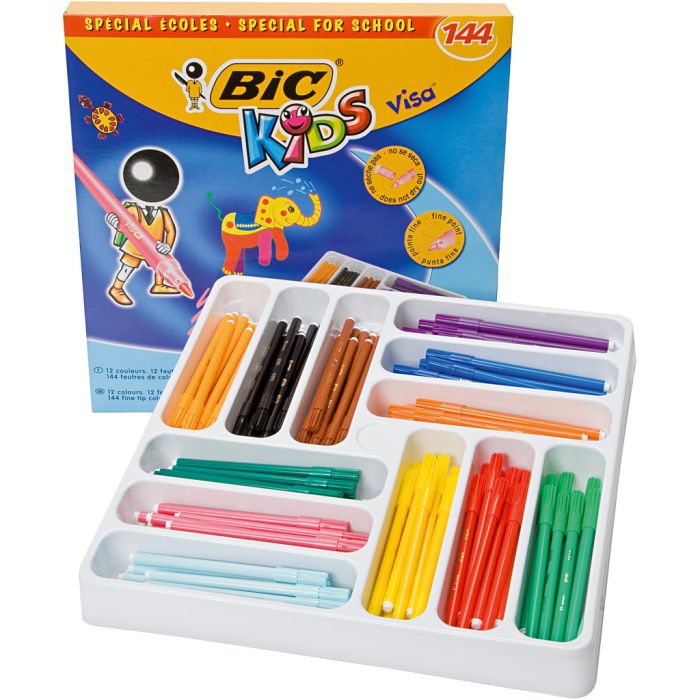 BIC Rotulador Fino Visa, trazo ancho 0,7 mm, surtido de colores, 12x12 ud, 144 ud/ 1 paquete