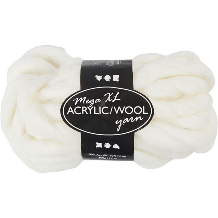 Hilo Grueso de Acrílico/Lana, L. 15 m, medidas mega, blanquecino, 300 gr/ 1 bola