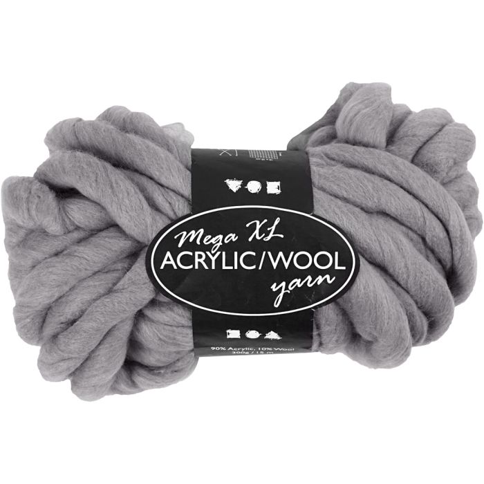 Hilo Grueso de Acrílico/Lana, L. 15 m, medidas mega, gris, 300 gr/ 1 bola