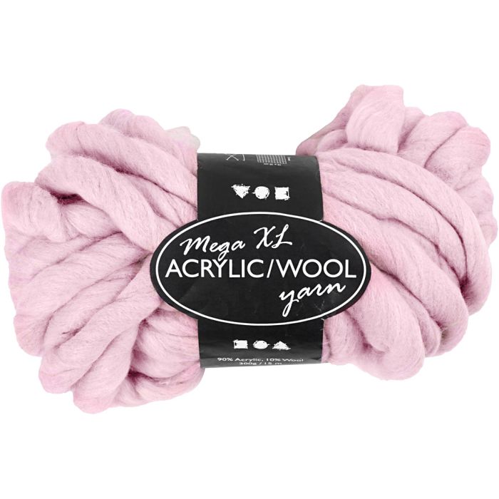 Hilo Grueso de Acrílico/Lana, L. 15 m, medidas mega, rosado, 300 gr/ 1 bola