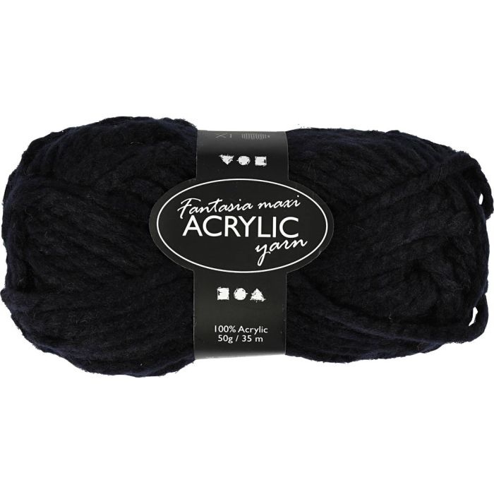 Fantasia Lana Acrílica, L. 35 m, usando agujas 9-10, negro, 50 gr/ 1 bola