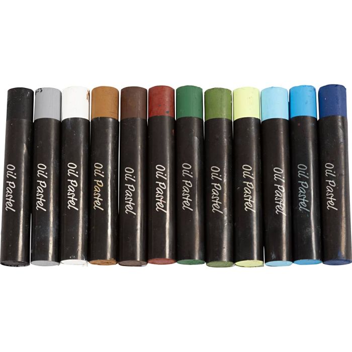Pasteles al óleo, L. 7 cm, grosor 11 mm, Colores naturales, 12 ud/ 1 paquete