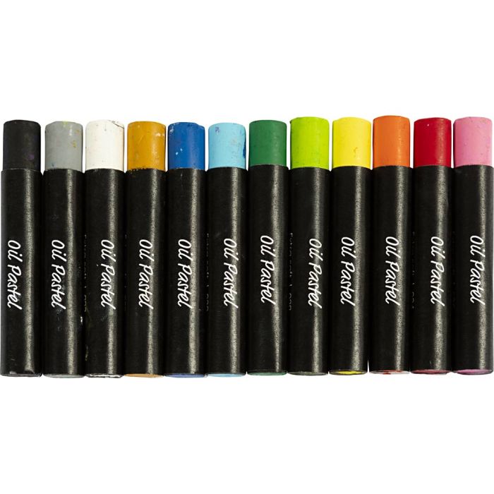 Pasteles al óleo, L. 7 cm, grosor 11 mm, colores estándar, 12 ud/ 1 paquete