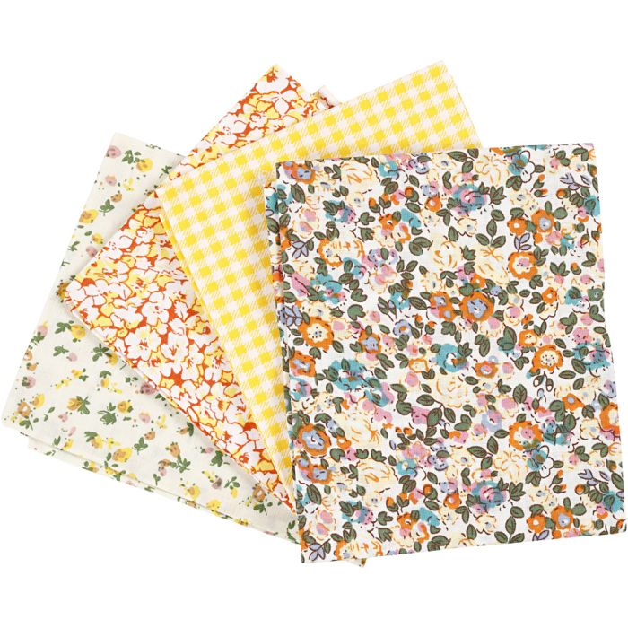 Tela para patchwork, medidas 45x55 cm, 100 gr, amarillo, 4 ud/ 1 fajo