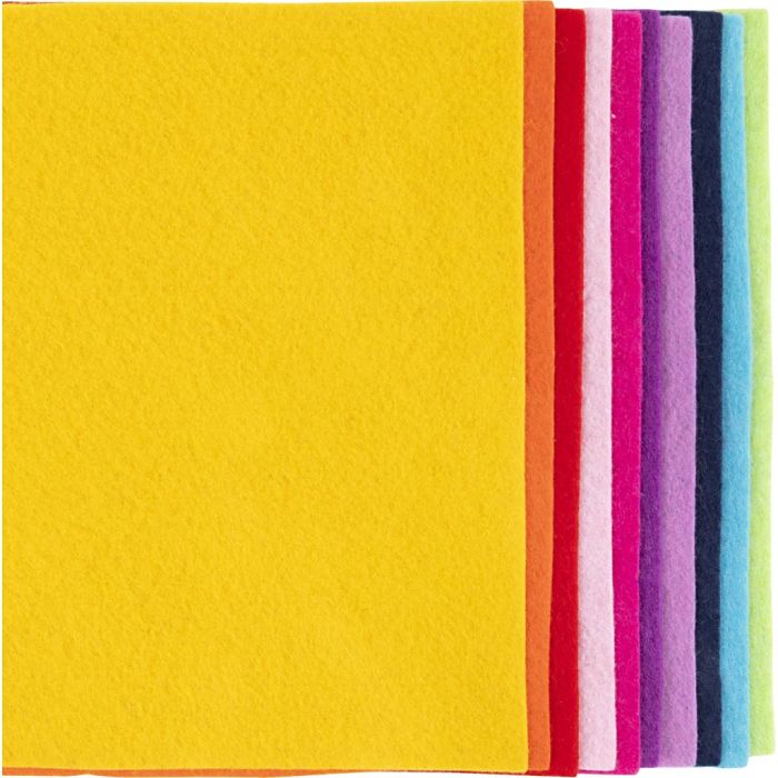 Fieltro para manualidades, A4, hoja 210x297 mm, grosor 2 mm, conjunto de colores, 10 hoja/ 1 paquete