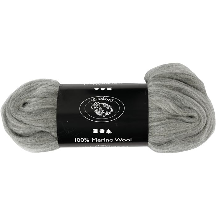 Lana Merino, grosor 21 my, gris, 100 gr/ 1 paquete