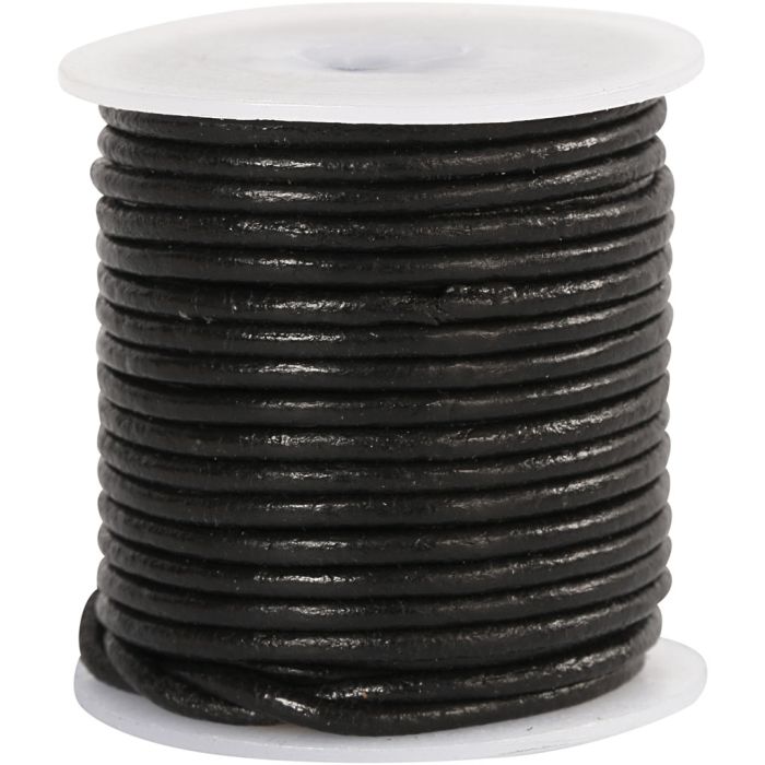 Cordón de cuero, grosor 2 mm, negro, 10 m/ 1 rollo
