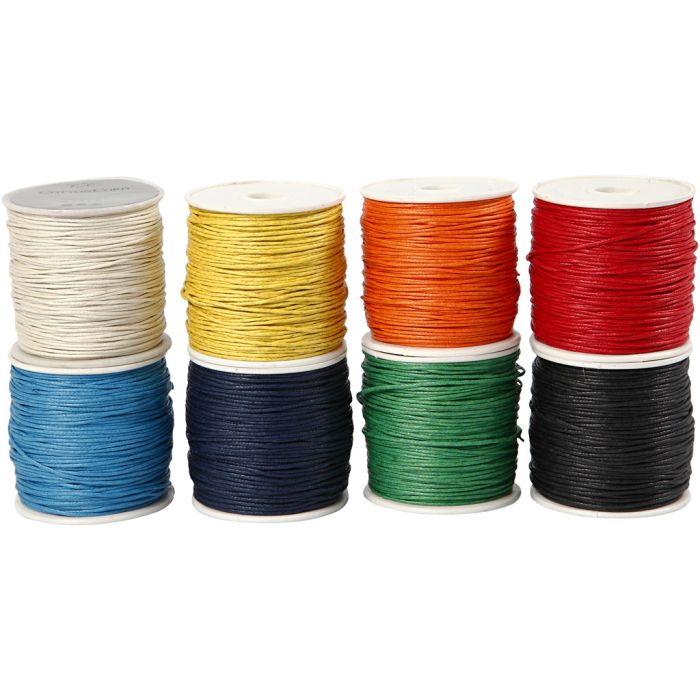 Cordón de algodón, grosor 1 mm, encerado, surtido de colores, 8x40 m/ 1 paquete
