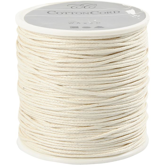 Cordón de algodón, grosor 1 mm, encerado, blanquecino, 40 m/ 1 rollo