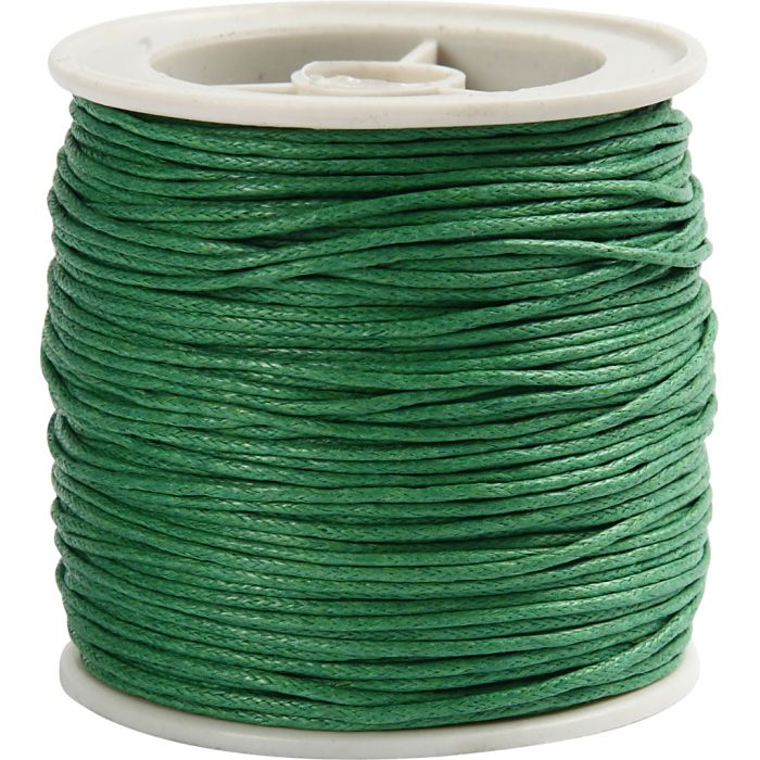 Cordón de algodón, grosor 1 mm, encerado, verde, 40 m/ 1 rollo
