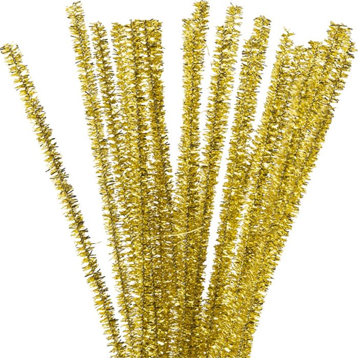 Chenilla, L. 30 cm, grosor 6 mm, purpurina, dorado, 24 ud/ 1 paquete