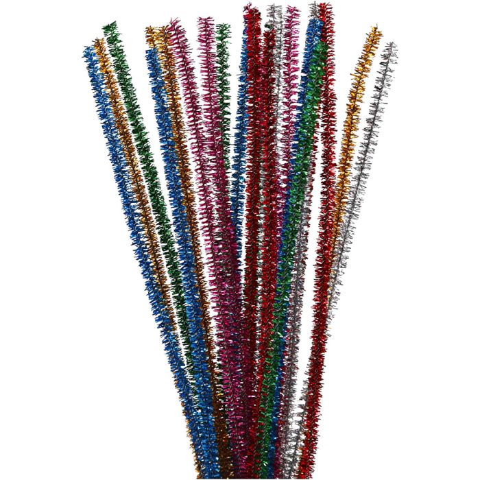 Chenilla, L. 30 cm, grosor 6 mm, purpurina, colores fuertes, 24 stdas/ 1 paquete
