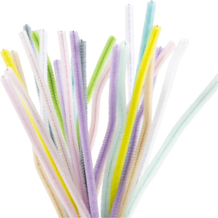 Chenilla, L. 30 cm, grosor 6 mm, colores pastel, 25 stdas/ 1 paquete