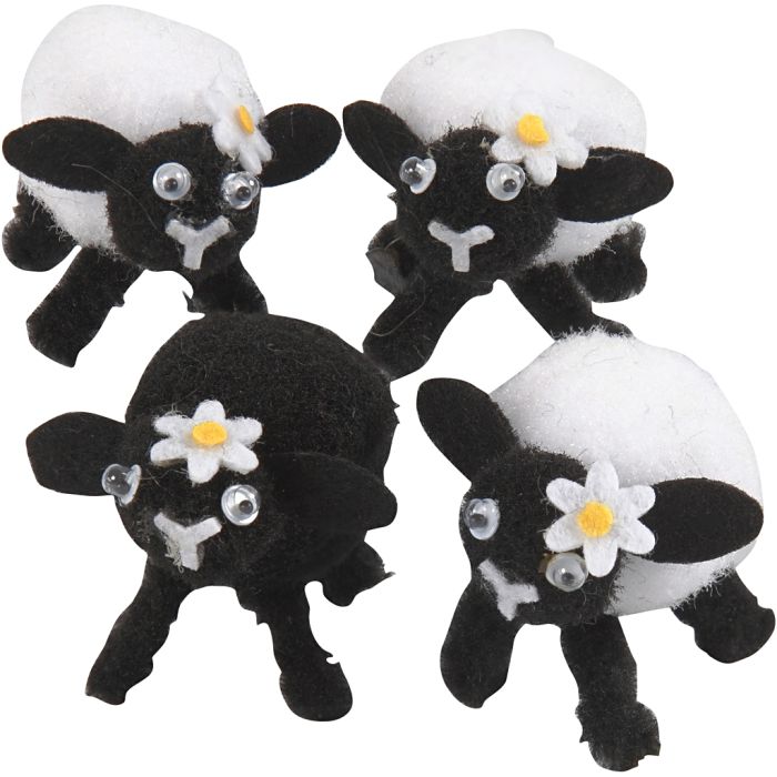 Corderos de Pascua, A: 35 mm, negro, blanco, 4 ud/ 1 paquete