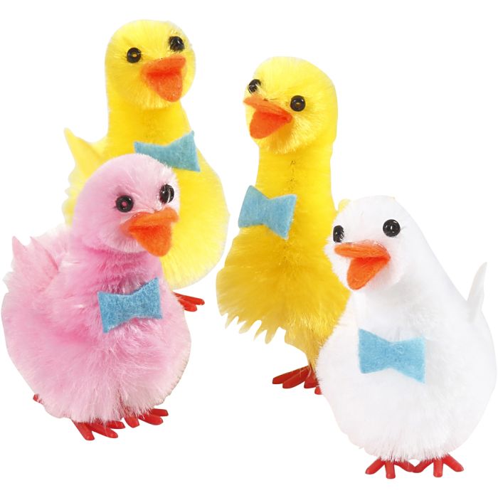 Patos de Pascua, A: 50 mm, rojo claro, blanco, amarillo, 4 ud/ 1 paquete
