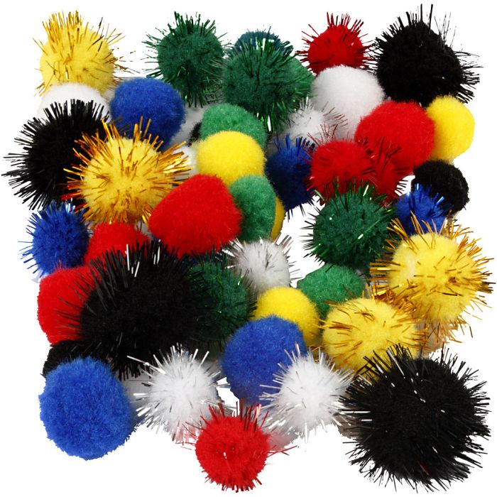 Pompones, dia 15+20 mm, surtido de colores, 48 ud/ 1 paquete
