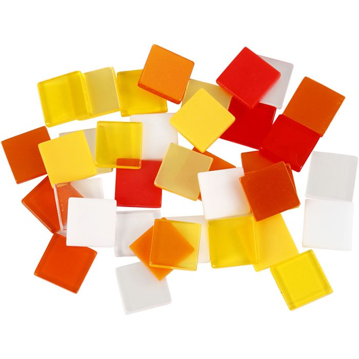 Mini mosaico , medidas 10x10 mm, grosor 2 mm, rojo / naranja, 25 gr/ 1 paquete