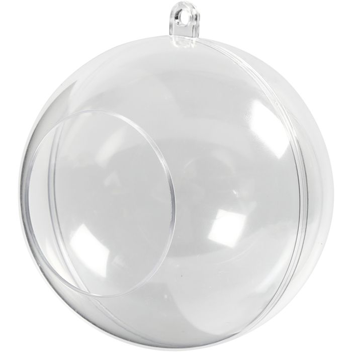 Bola acrílica de dos piezas abierta, dia 8 cm, medida agujero 4,5 cm, 5 ud/ 1 paquete