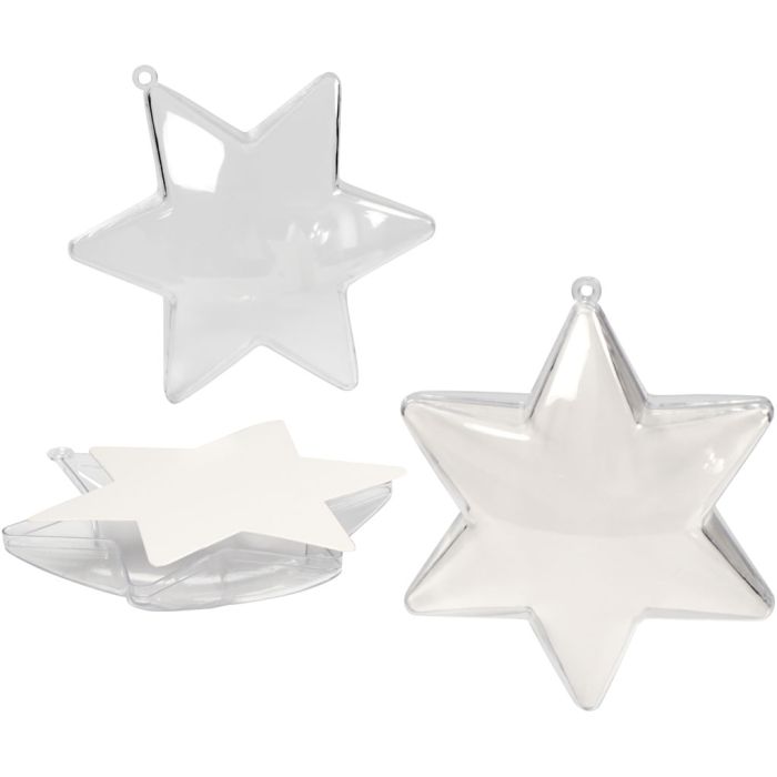 Estrella decorativa, A: 10 cm, transparente, 5 ud/ 1 paquete