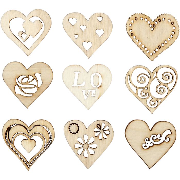 Decoraciones de madera, Amor, medidas 28 mm, 45 ud/ 1 paquete