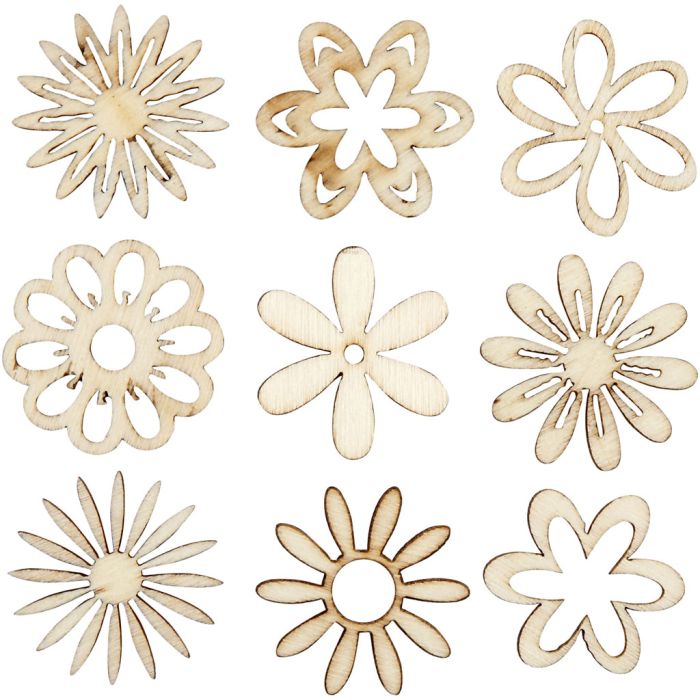Decoraciones de madera, Flores, medidas 28 mm, 45 ud/ 1 paquete