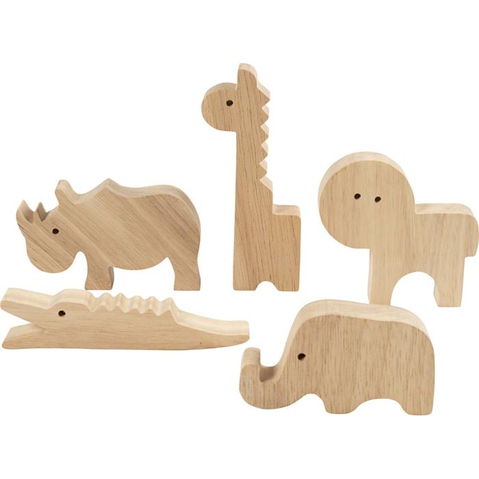 Animales de madera, Safari, A: 3-14,5 cm, grosor 2 cm, 10 ud/ 1 paquete