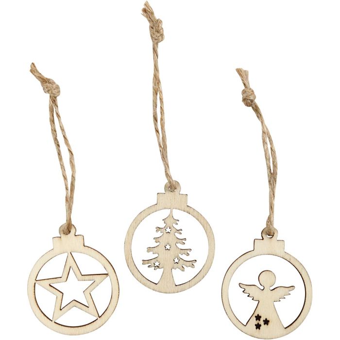 Adorno de Navidad colgante, dia 3 cm, grosor 2,7 mm, 24 ud/ 1 paquete