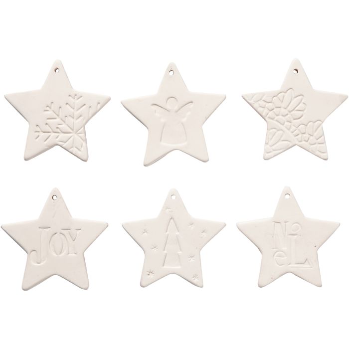 Decoraciones colgantes, estrella, medidas 7x7 cm, blanco, 6 ud/ 1 paquete