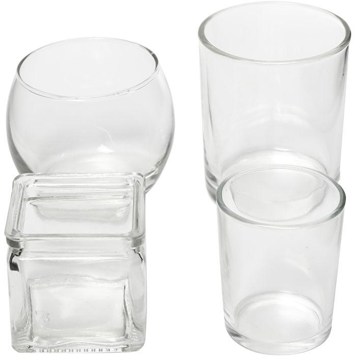 Porta velas de cristal, A: 5,3-8,4 cm, dia 4,5-7,3 cm, El contenido puede variar , 72 ud/ 1 paquete