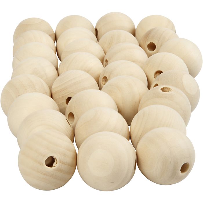cuentas de madera, dia 25 mm, medida agujero 4,5 mm, natural, 100 ud/ 1 paquete