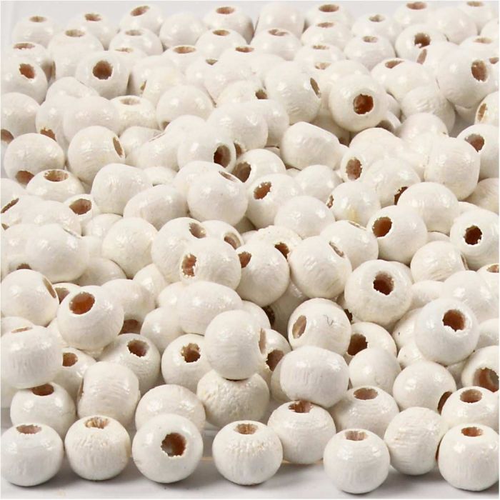 Cuentas de Madera, dia 5 mm, medida agujero 1,5 mm, ca. 150 ud, blanco, 6 gr/ 1 paquete