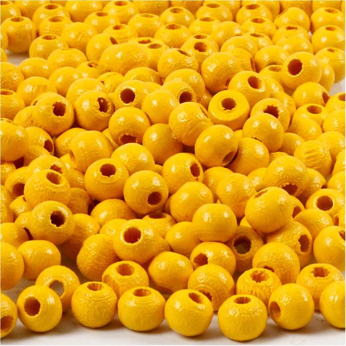 Cuentas de Madera, dia 5 mm, medida agujero 1,5 mm, ca. 150 ud, amarillo, 6 gr/ 1 paquete