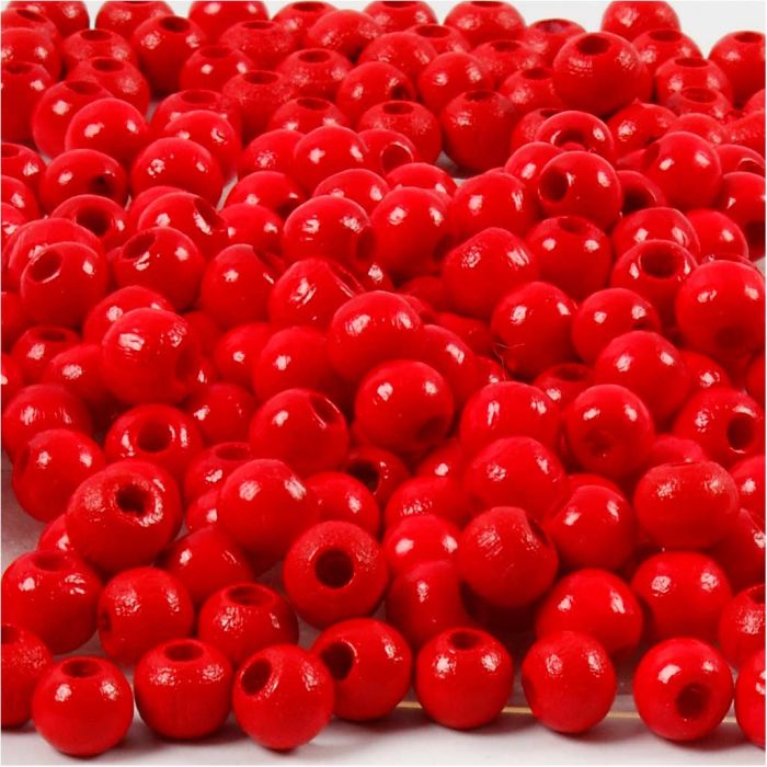 Cuentas de Madera, dia 5 mm, medida agujero 1,5 mm, ca. 150 ud, rojo, 6 gr/ 1 paquete
