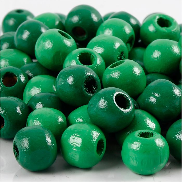Cuentas de Madera, dia 12 mm, medida agujero 3 mm, ca. 40 ud, verde, 22 gr/ 1 paquete