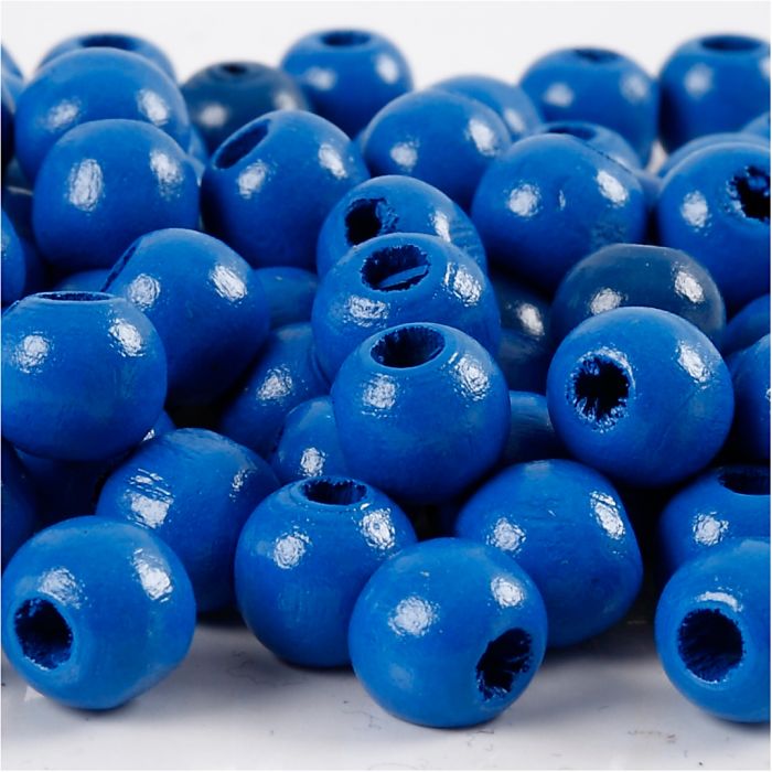 Cuentas de Madera, dia 12 mm, medida agujero 3 mm, ca. 40 ud, azul, 22 gr/ 1 paquete