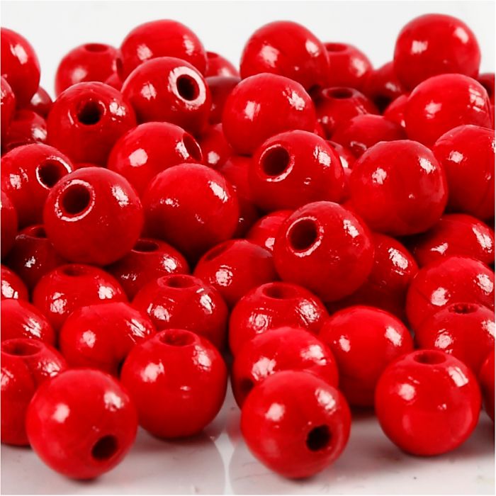 Cuentas de Madera, dia 8 mm, medida agujero 2 mm, ca. 80 ud, rojo, 15 gr/ 1 paquete