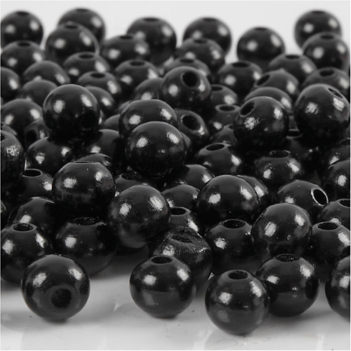 Cuentas de Madera, dia 8 mm, medida agujero 2 mm, ca. 80 ud, negro, 15 gr/ 1 paquete