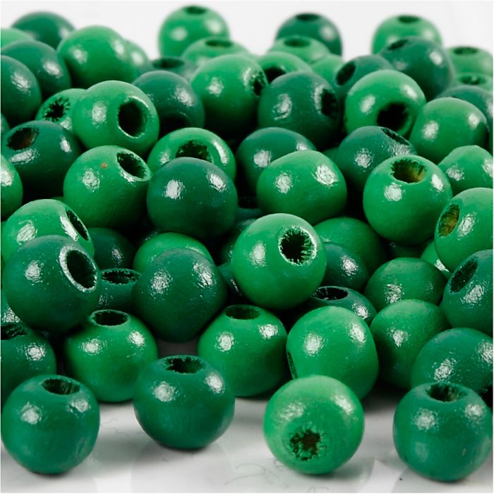Cuentas de Madera, dia 8 mm, medida agujero 2 mm, ca. 80 ud, verde, 15 gr/ 1 paquete