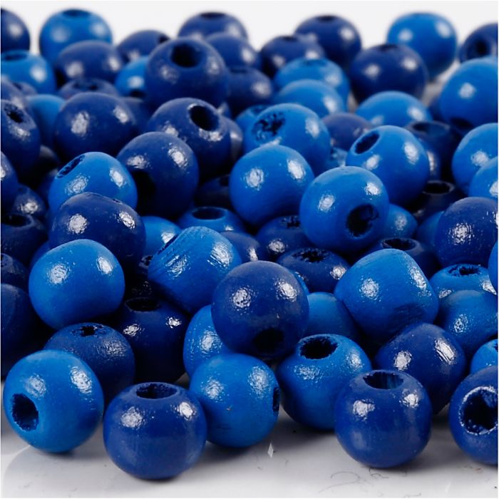 Cuentas de Madera, dia 8 mm, medida agujero 2 mm, ca. 80 ud, azul, 15 gr/ 1 paquete