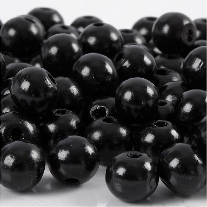 Cuentas de Madera, dia 10 mm, medida agujero 3 mm, ca. 70 ud, negro, 20 gr/ 1 paquete
