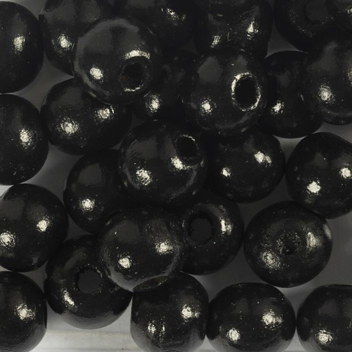 Cuentas de Madera, dia 10 mm, medida agujero 3 mm, negro, 175 ud, 50 gr/ 1 paquete