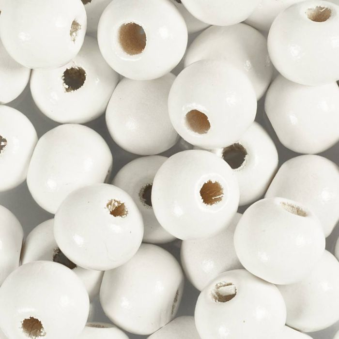 Cuentas de Madera, dia 10 mm, medida agujero 3 mm, blanco, 175 ud, 50 gr/ 1 paquete